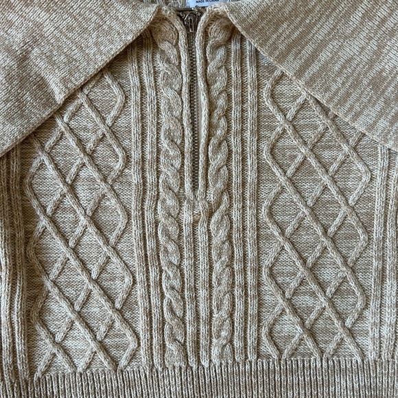 Cotton On Cable Knit Zip Off the Shoulder tan and cream sweater. Like new. Small - Picture 3 of 9